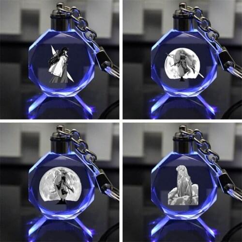 Inuyasha Anime LED Key Chains LOGO Keyring Crystal Keychain Light Keyholder Unisex Customized Gifts