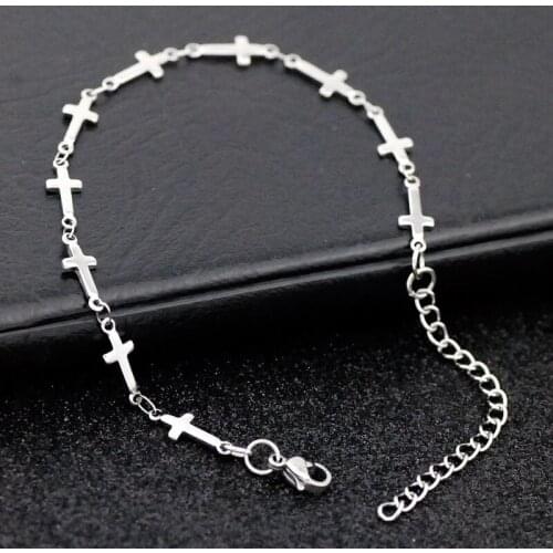 Wearproof Stainless Steel Lucky Jesus Christ Cross Bracelet Womens Link Chain Bracelet Charm Hand Jewelry Wristband for Girls