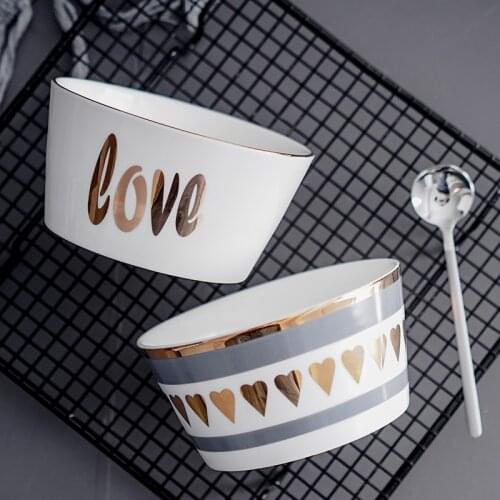 Nordic Style Ceramic Love Lovers Bowl Plate Mug Household Rice Fruit Salad Dessert Oatmeal Dinnerware Set Combination Bowls