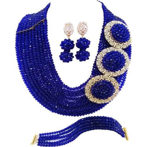 Royal Blue African Necklace Bracelet Earrings Nigerian Wedding Accessories Bridal Party Jewelry Sets 10SPH05