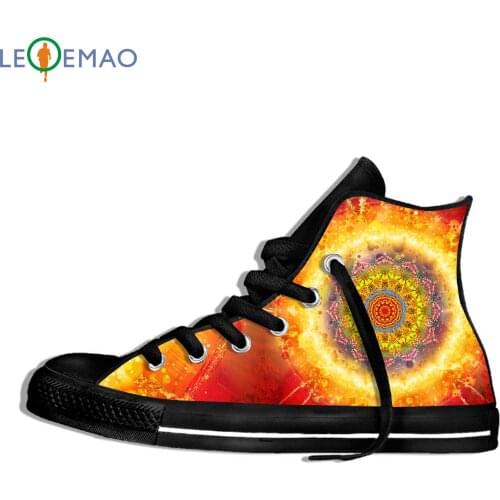 Custom Logo Image Printing Sneakers Shoes Solar Eclipse Mandala Walking Comfortable Canvas Breathable Zapatos De Mujer Outdoor