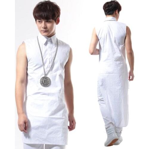 2020 summer style personality slim male sleeveless dovetail vest men punk rock costumes singer dance stage star fashion white