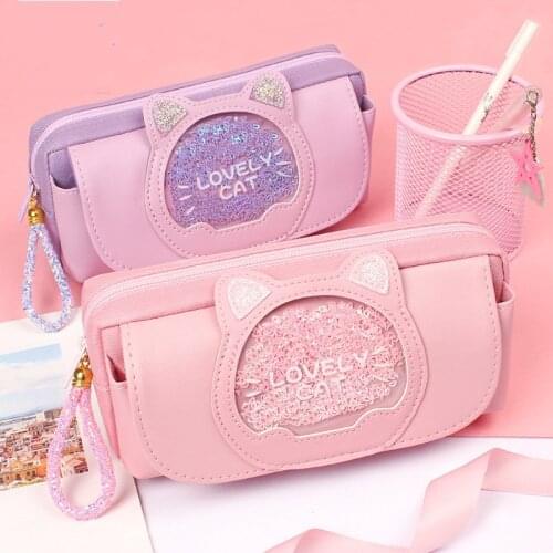 Kawaii school girl pencil case cute Korean canvas stationery quicksand cute pencil case creative pencil case stationery