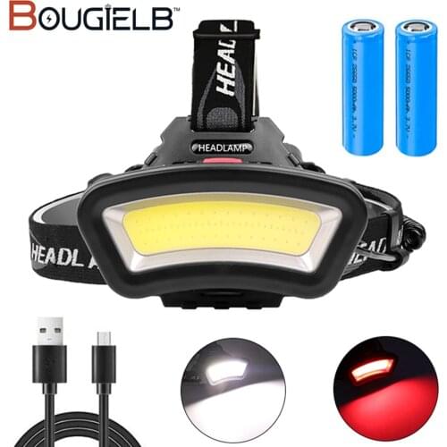 Powerful COB Led Headlamp USB Rechargeable Flashlight Portable Built-in Battery Outdoor Camping Fishing Headlight Display Power