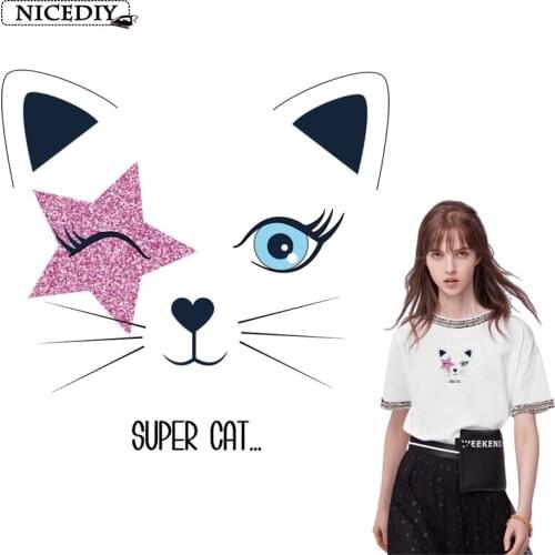 Nicediy Cartoon Star Cat Patches For Clothes Fashion Lady Child Iron On Heat Transfer Vinyl Stickers Patches Applique Cute Thing