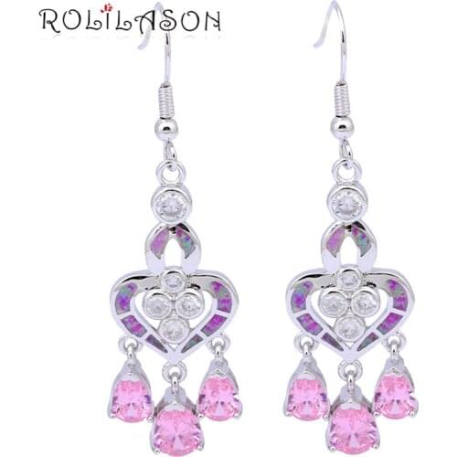 New Style Charms Pink Fire Opal Silver Stamped Pink Zircon Drop Earrings for Women Wholesale & Retail Fashion Jewelry OES539