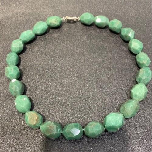 Green color natural semi-precious stone jade necklace irregular shape carved face big beads 925 sterling silver lock classic