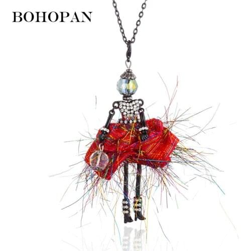 New Fashion Doll Necklace For Girls Red Dress Crystal Handbag Necklaces Women Long Chain Fashion Hot Party Jewelry collier femme