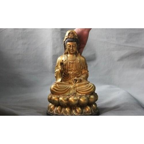 Song voge gem S1045 China Buddhism Copper Gild Aquarius Guan Yin Kwan-yin Boddhisattva Buddha Statue