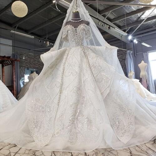 Luxury Wedding Gowns Crystals Beaded Ball Gown Off Shoulder Perals Lace Vestido De Noiva Princesa Real Photos Shiny Wedding Gown