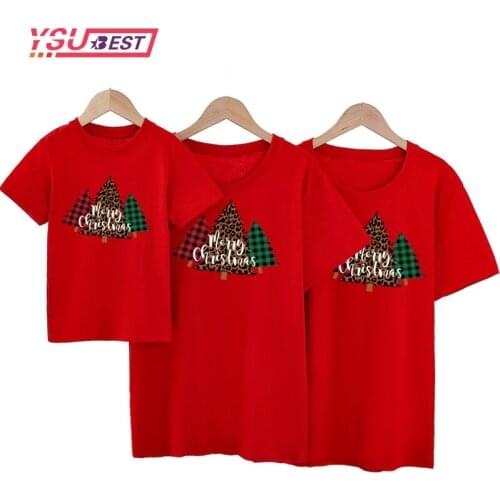 Family Matching Clothes Christmas Tree Father Mother Kids Baby Short Sleeve Cartoon Tops Matching Clothes Family Look T-Shirts