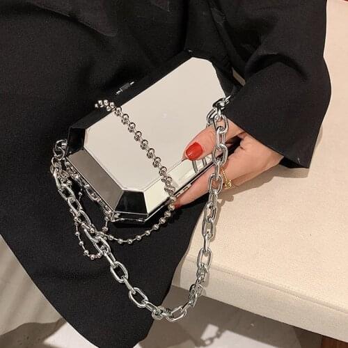 Silver Square Chain Party Clutch Fashion Purses and Handbags for Women Chic Designer Brand Shoulder Bag Crossbdoy Bag Female