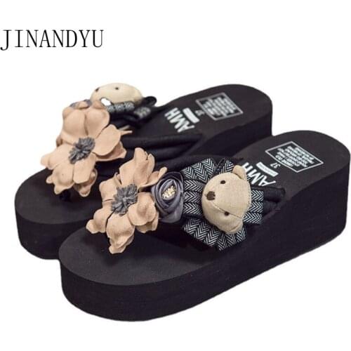 Flowers Platform Flip Flops Casuales Wedges Slipper Beach Women Shoes Plus Size 42 High Heels Summer Slippers Platform Shoes