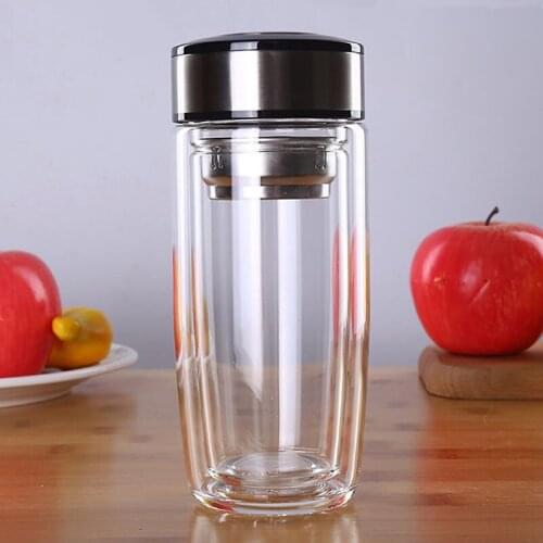 Double Wall Glass Water Bottle High Borosilicate Glass Tea Bottle With Infuser Filter Sport Portable Sports Water Bottle