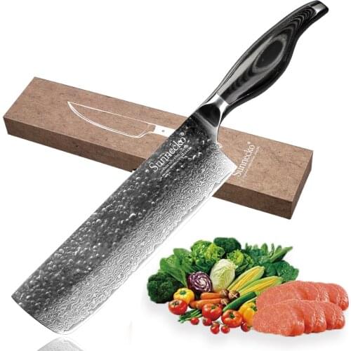 Sunnecko 7" inch Cleaver Knife Damascus Steel Kitchen Knives Razor Sharp Blade HRC 60 Chef Knives Pakka Wood Handle Cooking Tool