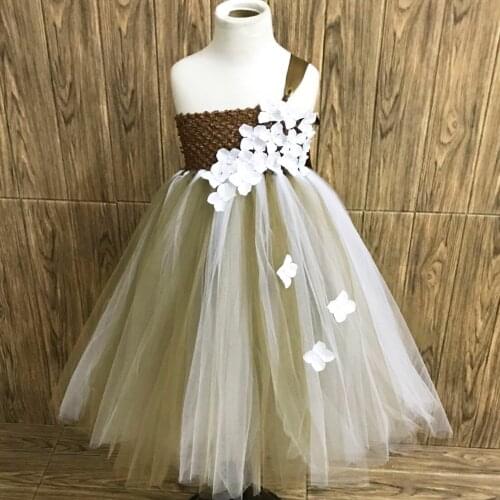 Princess Ivory Flower Girls Wedding Dresses White Gold Kids Girls Tutu Dresses with Flower Petals 1-14 Year Toddler Baby Clothes
