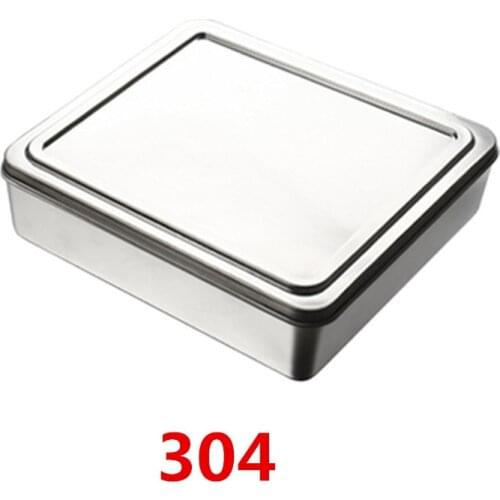Thick 304 Stainless Steel Rectangular square Plate pan deep tray box with lid Grill BBQ Container plate set Storage serving dish