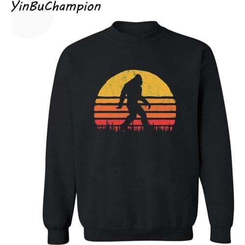 New Winter Retro Bigfoot Silhouette Sun Vintage Believe Printed O-Neck Sweatshirts Casual Mens Clothing Hoodies Male Pullover