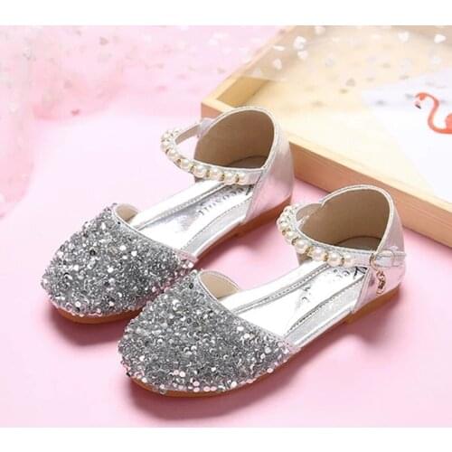 Spring Summer Kids Shoes Childrens Sandals Rhinestone Princess Girls Shoes for party and wedding dance Gold Silver Pink 1- 7T