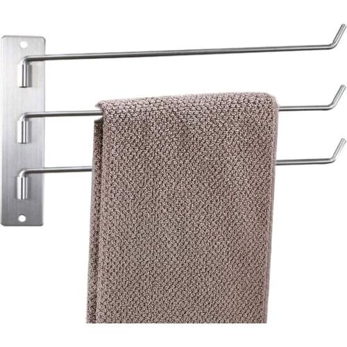 Rotating Towel Rack 304 Stainless Steel 3-Arm Bathroom Swing Hanger Wall Mounted Swivel Towel Rack Holder Storage Organizer Spac
