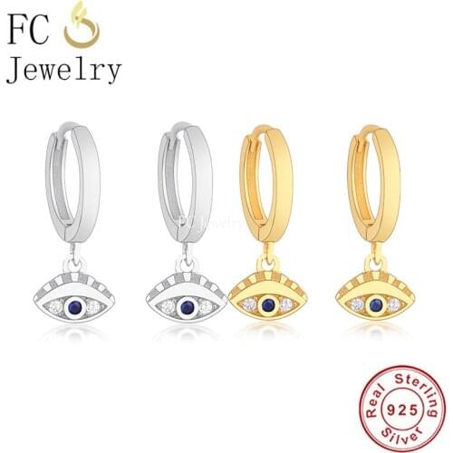 FC Jewelry 925 Silver Unusual Gold Color Circle Turkey Evil Eye Zirconia Pendant Hoop Earring For Women Ear Accessories 2020 NEW
