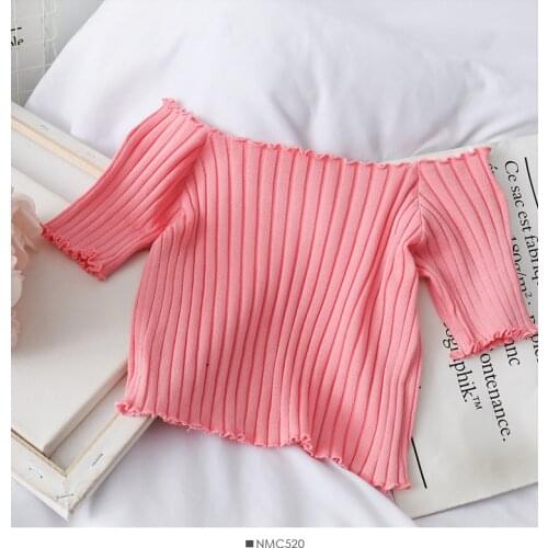 Heliar Ruffle Hem Tees Women Short Sleeve Y2k Tops Cute Top Off Shoulder Flexible T-shirts Female Solid Streetwear Tops Summer