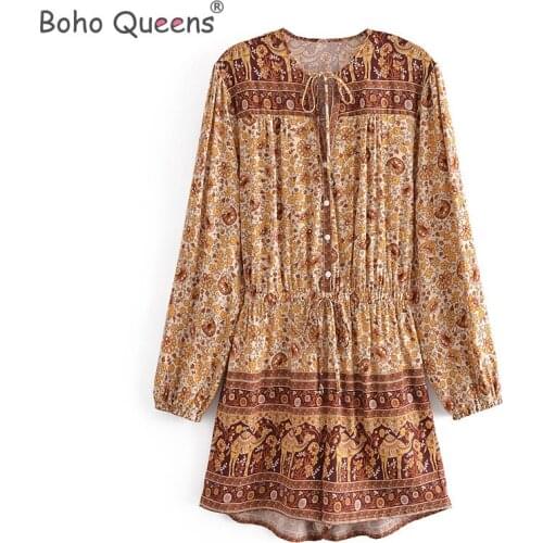 Boho Queens Women Floral Print Sashes Boho Playsuits Ladies tie V Neck Long Sleeve Tassel rayon Beach Jumpsuits Bodysuit