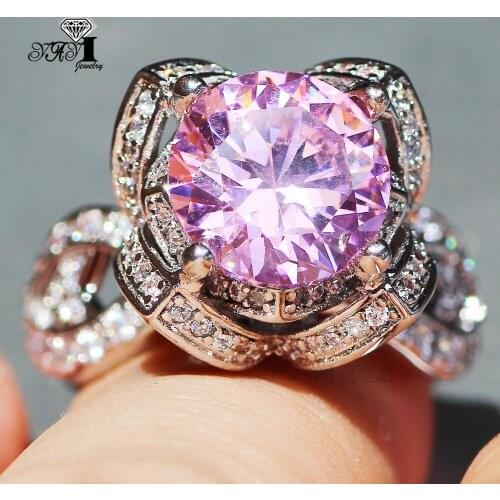 YaYI Jewelry Fashion Princess Cut Prong Setting Pink AAA+ Cubic Zirconia Silver Color Engagement Wedding Precious Gift Rings