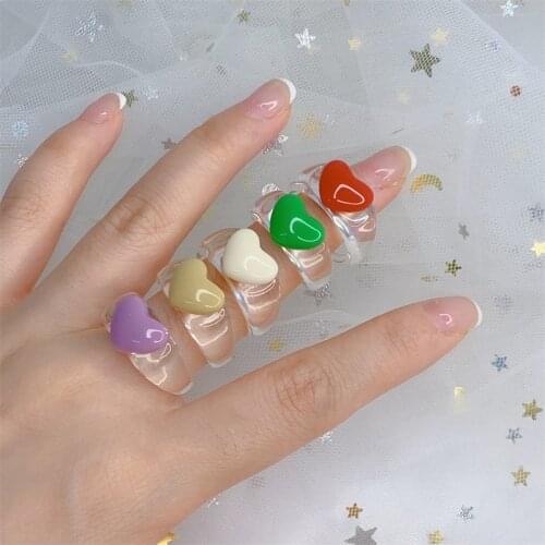 Aesthetic Y2K Vintage Colorful Love Geometric Square Rings for Women Harajuku Transparent Resin Ring Fashion Jewelry 90s Gifts