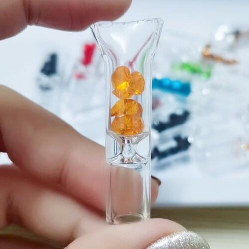 10Pcs Glass Mouth Filter Tips with Color Diamond Small Cigarette Holder Apply To 8mm Butt Set Suit Rooling Paper Cone Mix Color