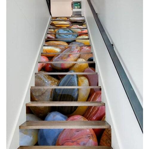 13 Pcs Stair Sticker Picture Colorful Stone Paper Gift Self Adhesive Decal PVC Waterproof Print Art Home Decor for Living Room