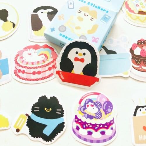 45 pcs/Box Lovely Penguin Cat Party Cakes Diary Notebook Handbook Bullet DIY Decoration Sticker