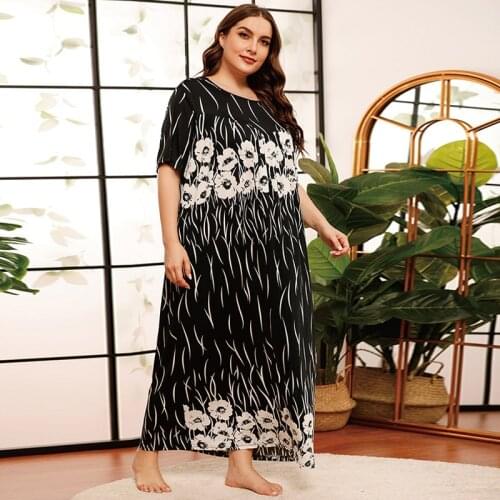 4XL Plus Size Womens Nightwear Dress 2021 Fashion Short Sleeve Floral Print Casual Dress Loose Big Size Sleepwear Night Dresses