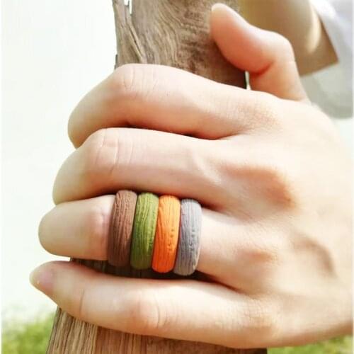 5.7mm New Tree Pattern Silicone Ring Food Grade FDA Wedding Bands For Men Women Couples Sports Outdoor Silicone Finger Ring