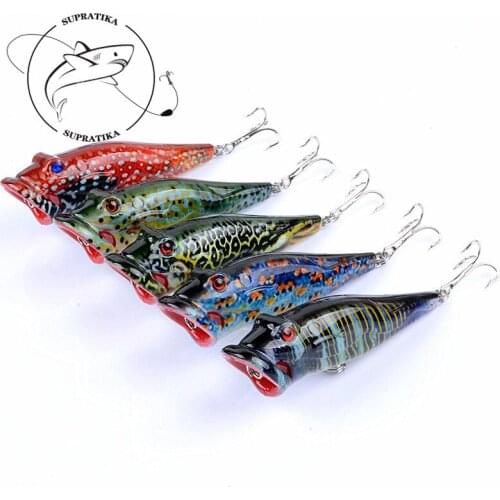 5Pcs/Lot Topwater Popper Fishing Bait 8cm/12.4g Artificial Hard Bait Swimbait Whopper Crankbaits Pesca Fish Lures 6# Hook