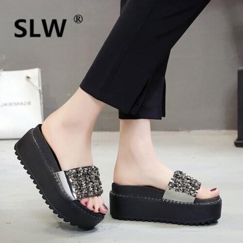 Allmatch Beach Crystal Low Rome slipper Slides gladiator String Bead summer women beach flip flops rhinestone sandals woman