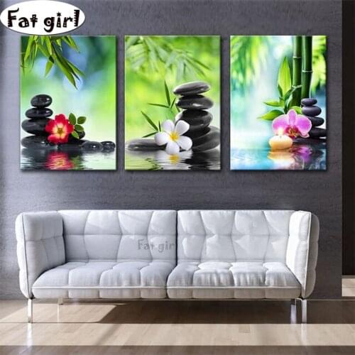 Diamond embroidery mosaic Hot spring carnation and frangipani cross stitch diamond painting 5D round square living decor