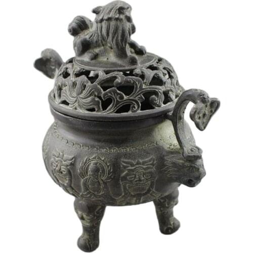 Antique copper, pure copper, lion incense burner, home furnishing, and decoration collection
