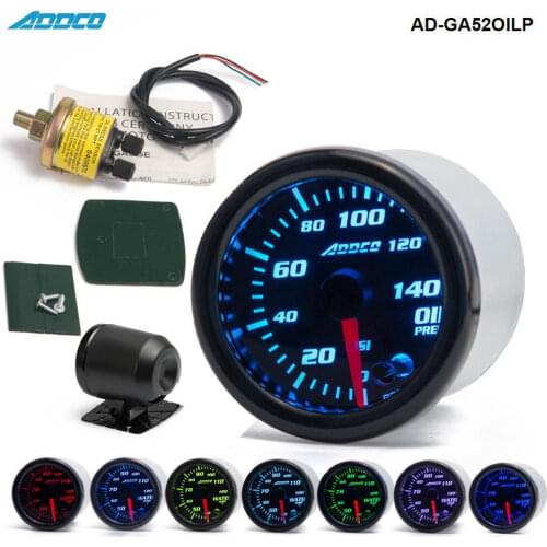 Car Auto 12V 52mm/2" 7 Colors Universal Oil Press Gauge Oil Pressure Meter LED With Sensor and Holder AD-GA52OILP