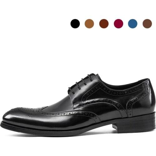 6 Colors Derby Brogue Genuine Leather Black Bridegroom Designer Handmade Dress Best Men Shoes Original Handmade