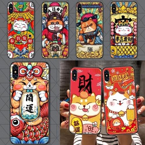 Japan Cute Lucky Cat Phone Case Cover Hull For iphone 5 5s se 2 6 6s 7 8 12 mini plus X XS XR 11 PRO MAX black 3D bumper tpu