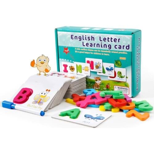 Wooden English Alphabet Puzzle Flashcard with Pen Education Kids Toy Toddler Early Cognition Puzzle Toys Kid Gift