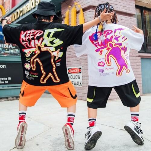 ChildrenS Day Performance Outfits Jazz Street Dance Wear Boys Loose T-Shirt Short Sleeves Hiphop Pants Rave Clothes DN8359