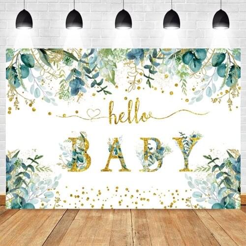 Yeele Hello Baby Backdrop Photocall Glitter Gold Dot Flowers Birthday Party Photo For Photography Background Studio Photographic