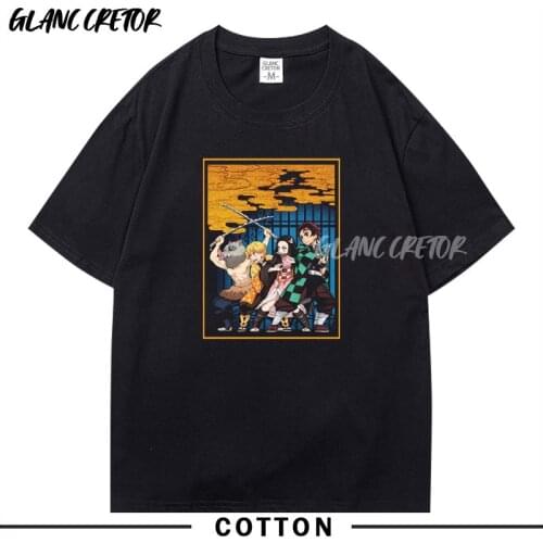 Men Japanese Kimetsu no Yaiba Anime T-Shirt Summer Casual Hip Hop Short Sleeve Tshirt Cartoon Streetwear Vintage Harajuku Tee