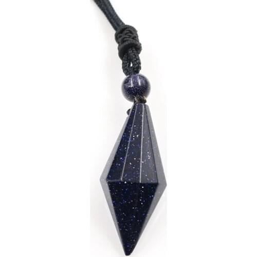 FYSL Handmade Weave Geometric Shape Blue Sand Stone Pendant Rope Chain Necklace Opalite Opal Jewelry