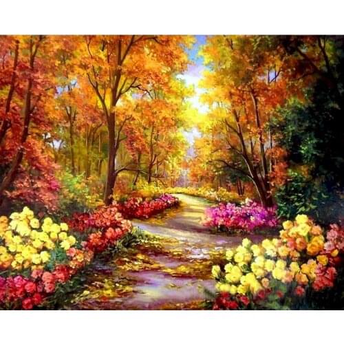 GATYZTORY 60x75cm Painting By Numbers For Adults Golden Forest Oil Paint Landscape Color Canvas Unique Gift Modern Home Decorati