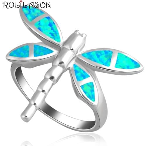 Hot sale Fashion brand silver plated Stamped jewelry Blue Opal wedding Rings Opal jewelry USA SZ #7.5 #6.5 OR356