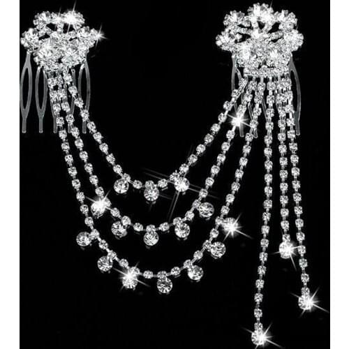 Prom hair jewelry flower rhinestone headpiece clear crystal bridal head chain with hair comb for women wedding pageant