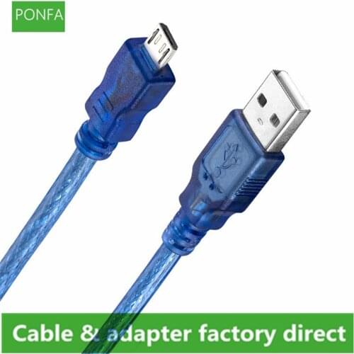 Micro USB 2.0 Data Cable USB-A to Mirco-B Dual Shielding Foil Braided Transparent Blue 0.3m 0.5m 1.0m 1.5m 3m 5m